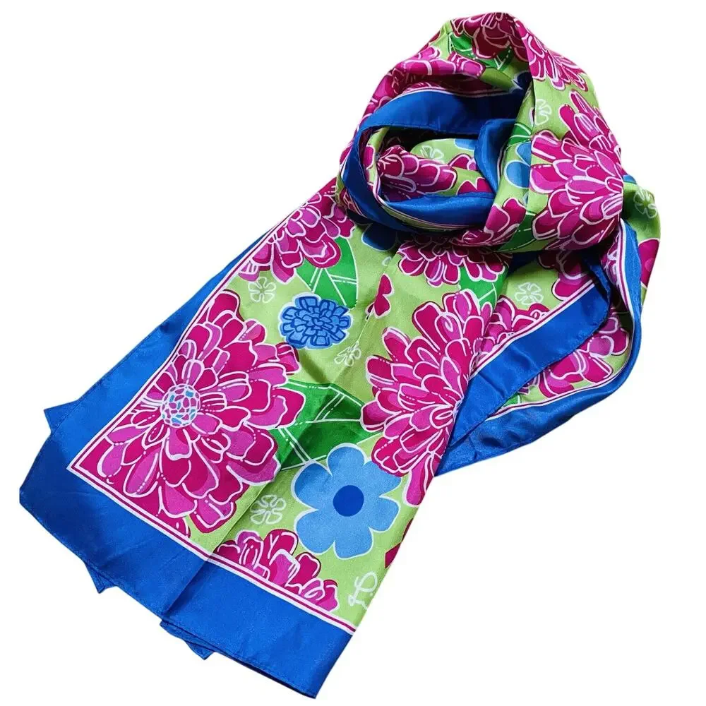 Lilly Pulitzer & Ford 2005 100% Silk Multi Floral Scarf Breast Cancer Awareness